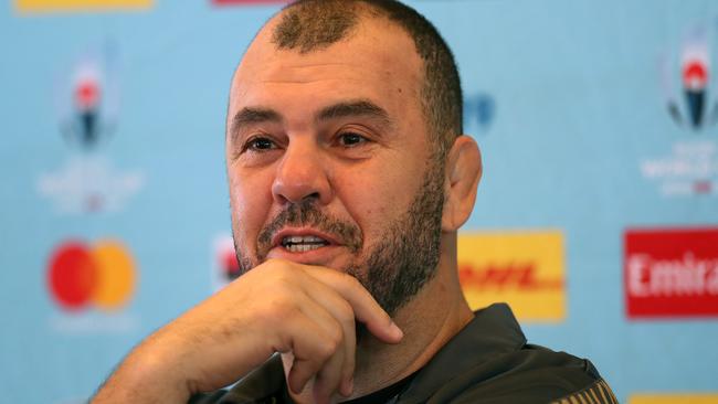 TOKYO, JAPAN - SEPTEMBER 23:  Michael Cheika, Head Coach of Australia speaks to the media during a press conference on September 23, 2019 in Tokyo, Japan. (Photo by Dan Mullan/Getty Images)