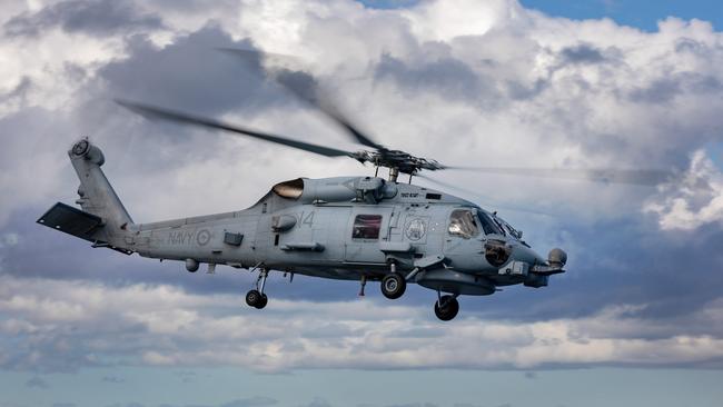 A MH-60R Seahawk Helicopter operating from HMAS Hobart. Picture: Defence