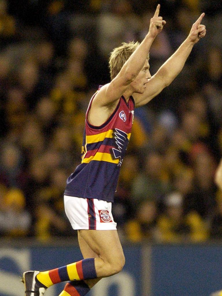 2005 - Thompson celebrates another goal - this time for the Crows a gainst Richmond.