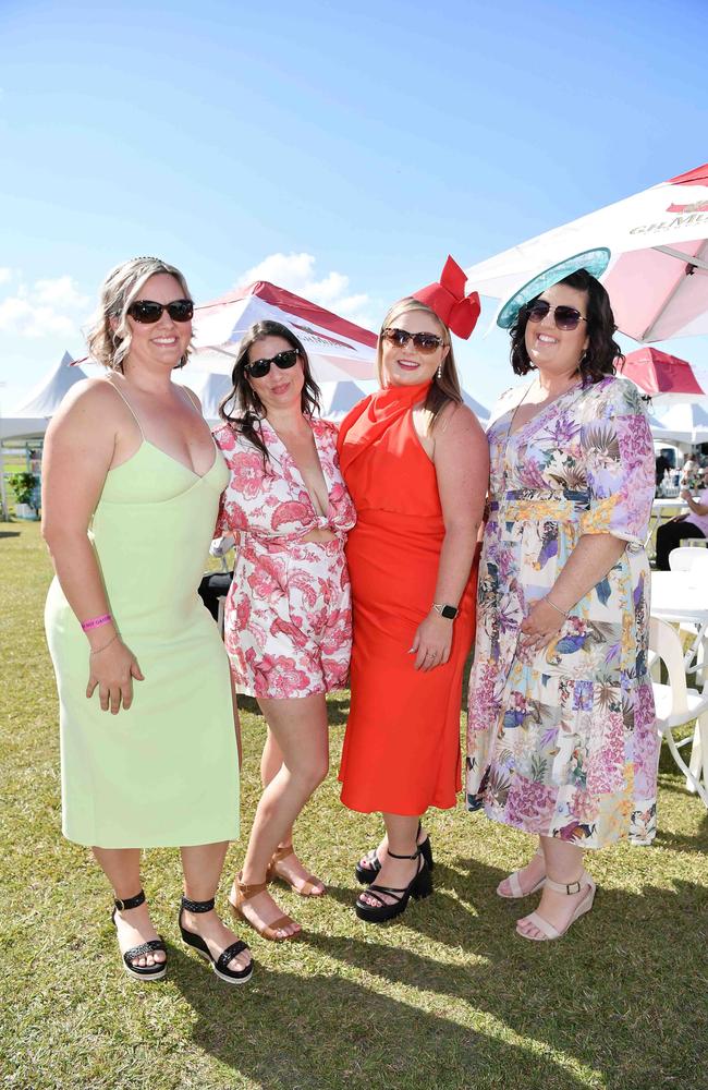 Tenielle Watson, Natasha Alderson, Kim Brown and Erin Merritt at Ladies Oaks Day, Caloundra. Picture: Patrick Woods.