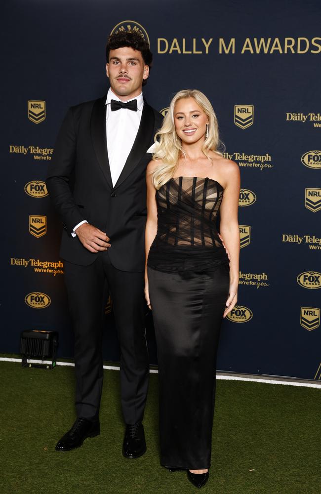 Herbie Farnworth and Lily Pickles on the red carpet for the 2024 Dally M Awards held at Royal Randwick Racecourse. Picture: Jonathan Ng