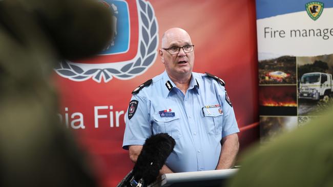 Tasmania Fire Service deputy chief officer Bruce Byatt speaks about weather conditions as 49 fires continue to burn statewide. Picture: LUKE BOWDEN