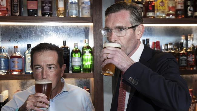 Standing up at the pub will be allowed from Monday. Pictured is Premier Dominic Perrottet and Deputy Premier Paul Toole.