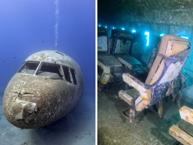 Eerie footage of an abandoned passenger plane has gone viral after it was purposely sunk in 2019.