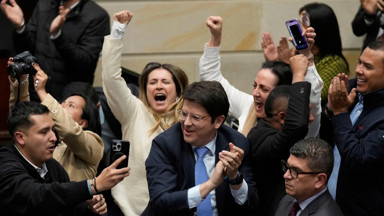 Miguel Uribe Turbay (centre) has been a senator since 2022. Picture: AP Photo/Fernando Vergara