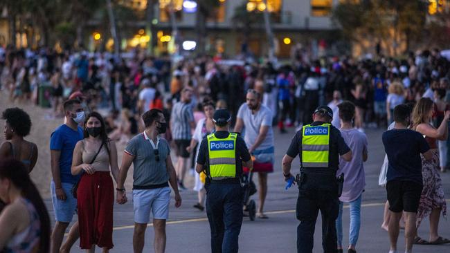 Crowds have flocked to St Kilda beach since restrictions have lifted. Picture: Wayne Taylor