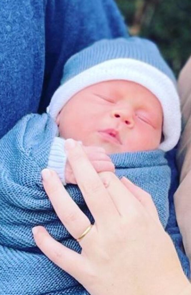 Princess Eugenie and Jack Brooksbank reveal their newborn son August Philip Hawke Brooksbank. Picture: Instagram/@princesseugenie