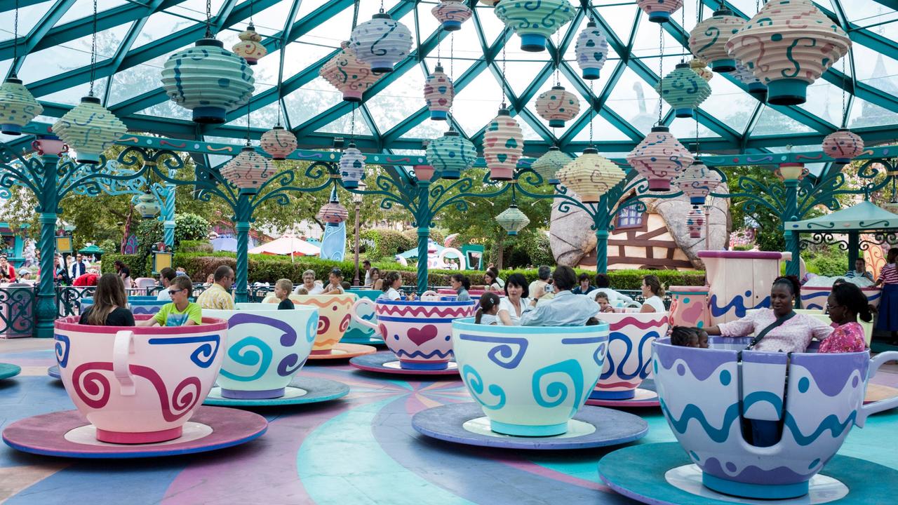 A Mad Hatter's tea cup ride at Disneyland in Paris, France.