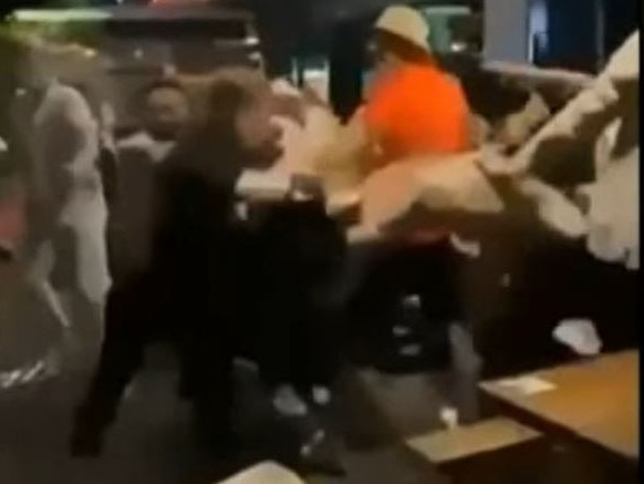 The brawl at The Arc at Nobbys in Nobby Beach Precinct on Saturday night. Picture: 9 News