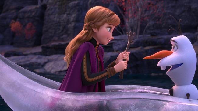 Anna (voice of Kristen Bell) and Olaf (voice of Josh Gad) in a scene from Frozen 2. Supplied by Disney