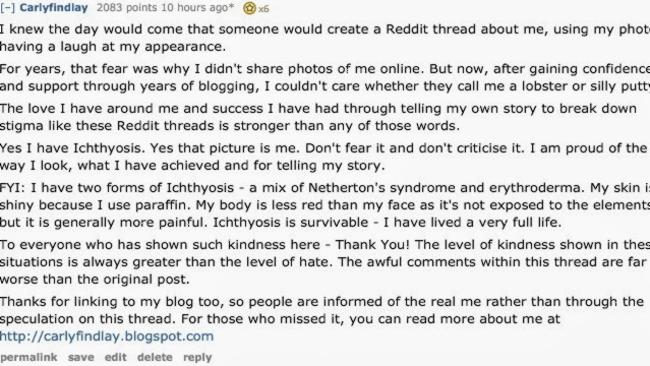 Carly's brave Reddit post