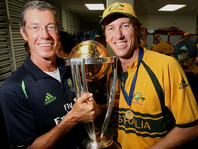 John Buchanan and Glenn McGrath with the 2007 World Cup.