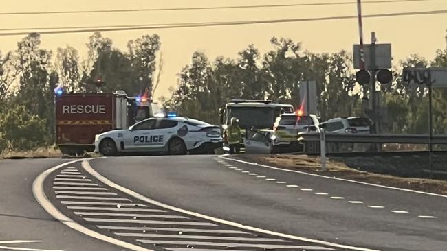 Emergency services responding to a crash on Kirkland Road on May 16, 2025. Picture: Harry Brill