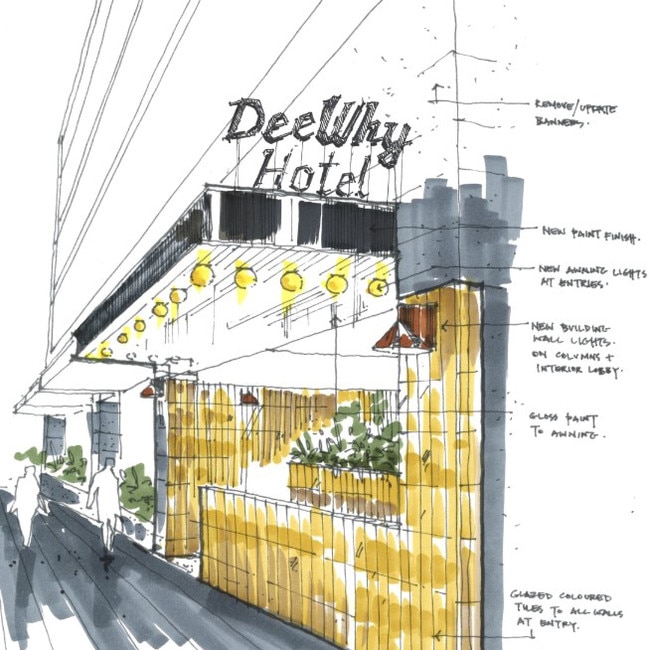 An artist's impression of the revamped entry being built at the Dee Why Hotel. Picture: Richards Stanisich