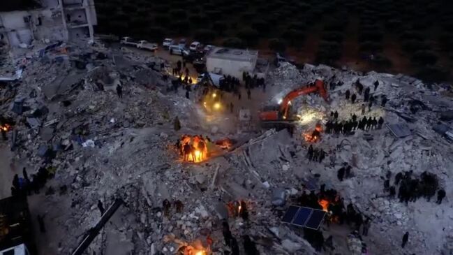 Drone Footage Shows Nighttime Rescue Efforts in Syria’s Idlib