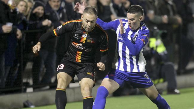 Christian Esposito (left) will remain a star striker for MetroStars in 2022. Picture: Dean Martin