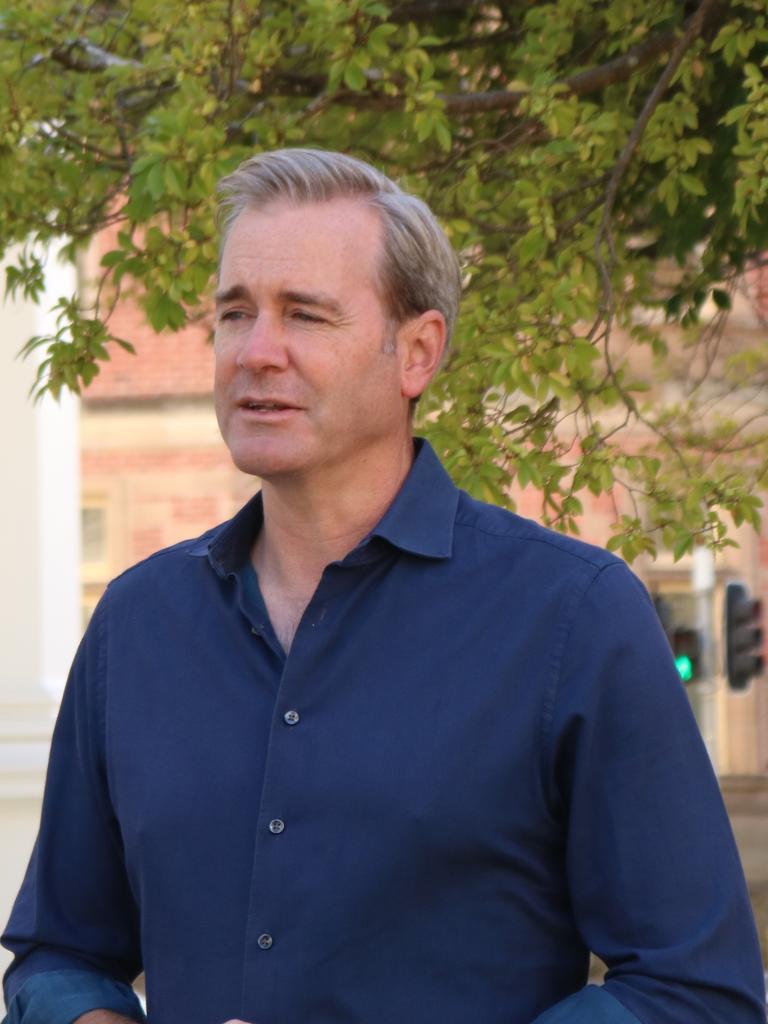 Deputy Premier Michael Ferguson addresses how the Liberal Party has begun negotiations with independents and the Jacqui Lambie Network in an attempt to form a majority government, at Civic Square in Launceston. Picture: Stephanie Dalton