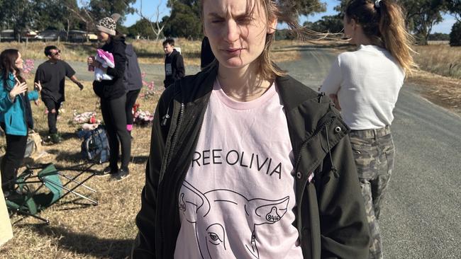 Protesters converged on the Midland Bacon piggery, Goulburn Valley on Wednesday morning. Picture: Oscar Jaeger