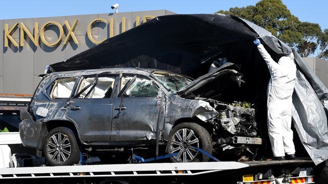 The stolen Lexus has since been towed from the intersection. Picture: Nicole Garmston