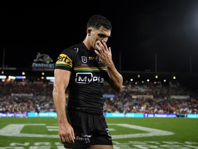 Nathan Cleary came off in the shadows of halftime with a hamstring injury. Picture: NRL PHOTOS