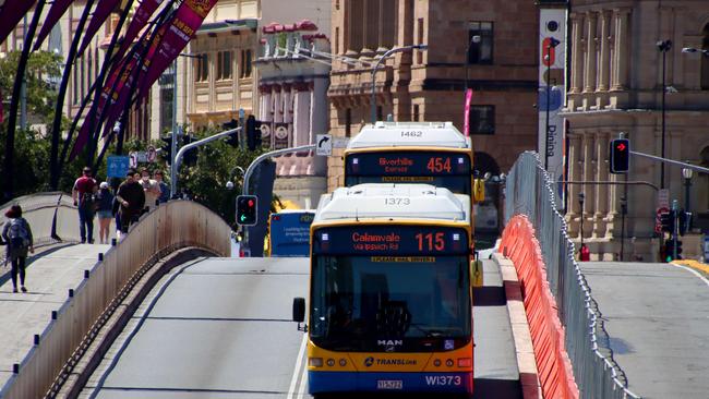 Brisbane City TransLink buses operating near the South Bank interchange. Picture: David Clark Photography