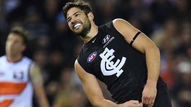 Levi Casboult reacts after a shot at goal on Sunday. Picture: AAP Images