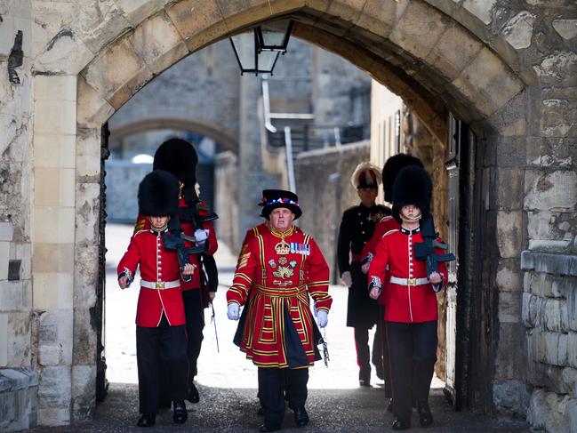 Force may not be enough … Yeoman Warders and Guardsmen at the Tower of London.