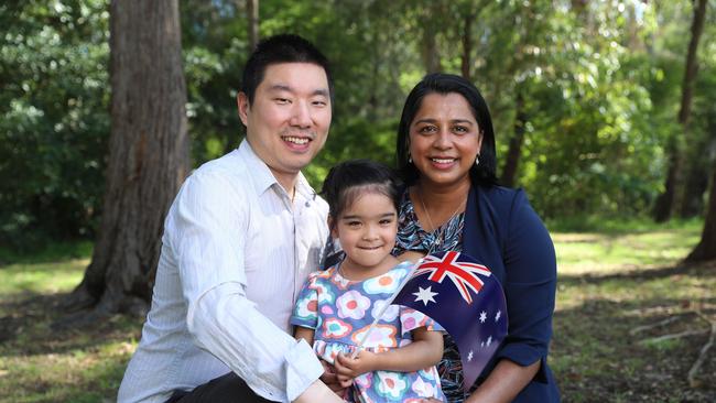 Fu-Sheng Wang, his wife Esayvani Mandiri and their daughter Jasmin. Picture: John Feder