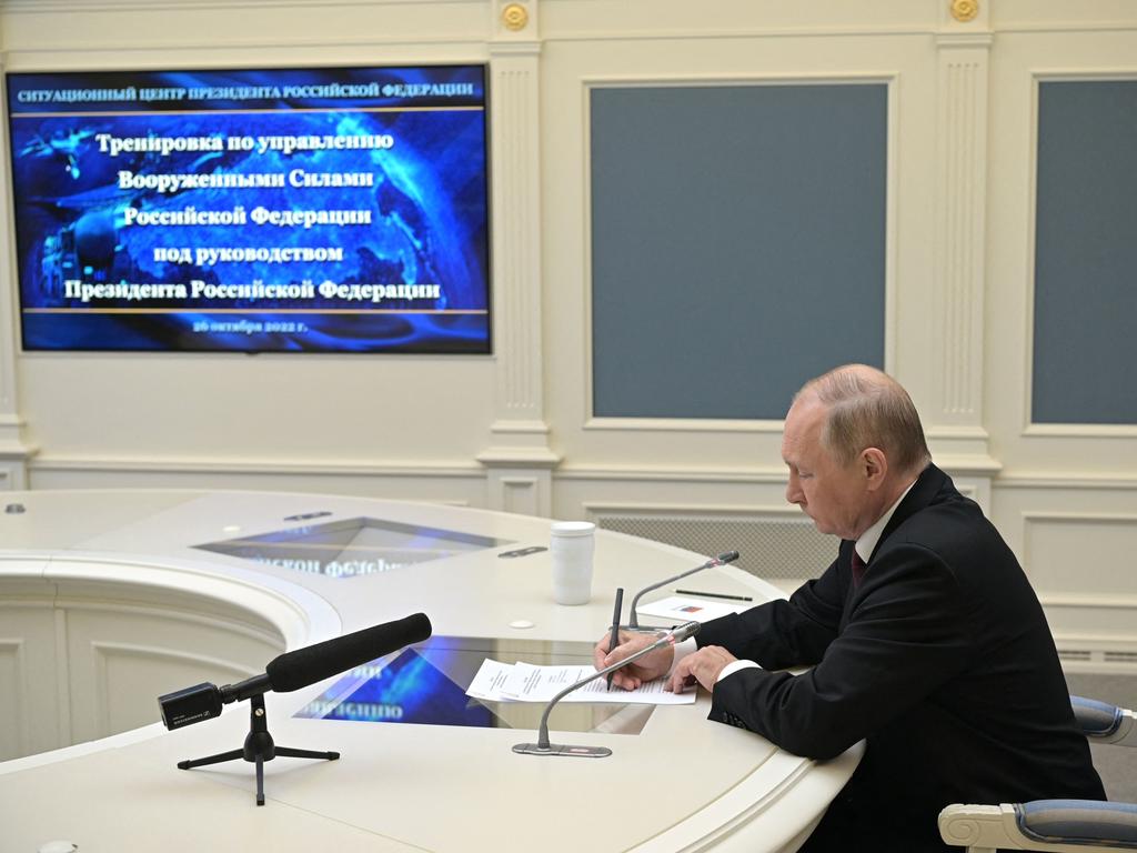 Putin oversees the training of the strategic deterrence forces, troops responsible for responding to threats of nuclear war.