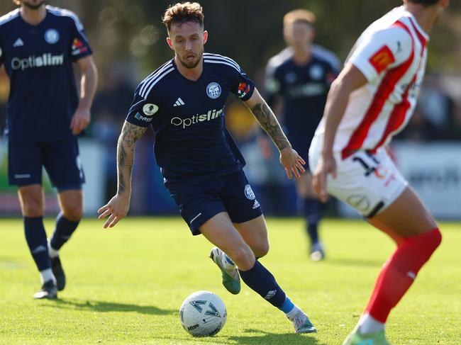 MELBOURNE, AUSTRALIA - AUGUST 13: Alex Salmon of the Oakleigh Cannons in action during the round of 32 2023 Australia Cup match between Oakleigh Cannons FC and Melbourne City at Jack Edwards Reserve on August 13, 2023 in Melbourne, Australia. (Photo by Graham Denholm/Getty Images)