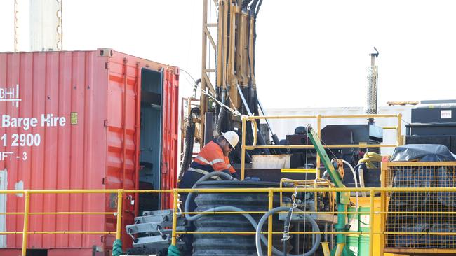 A drilling rig doing tests for the Western Harbour Tunnel. Picture: Craig Wilson