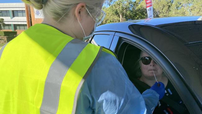 Drive through COVID-19 testing clinic, Club Macquarie, Argenton. Picture Amy Ziniak