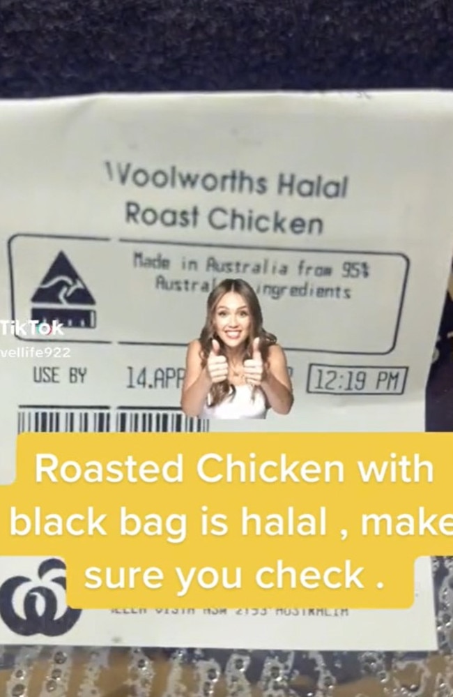 Woolies sells halal BBQ roast chickens. Picture: TikTok