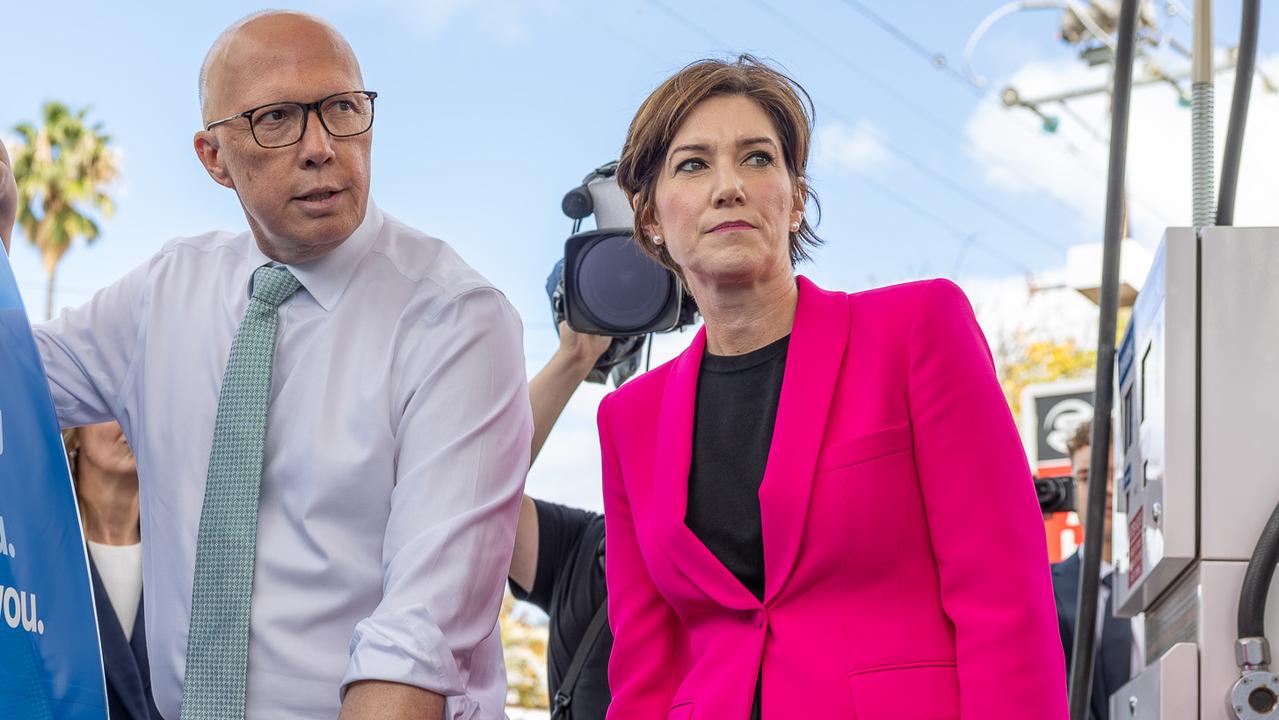 Liberal leader Peter Dutton in Adelaide on Monday with Boothby candidate Nicolle Flint.Picture Thomas Lisson / NewsWire