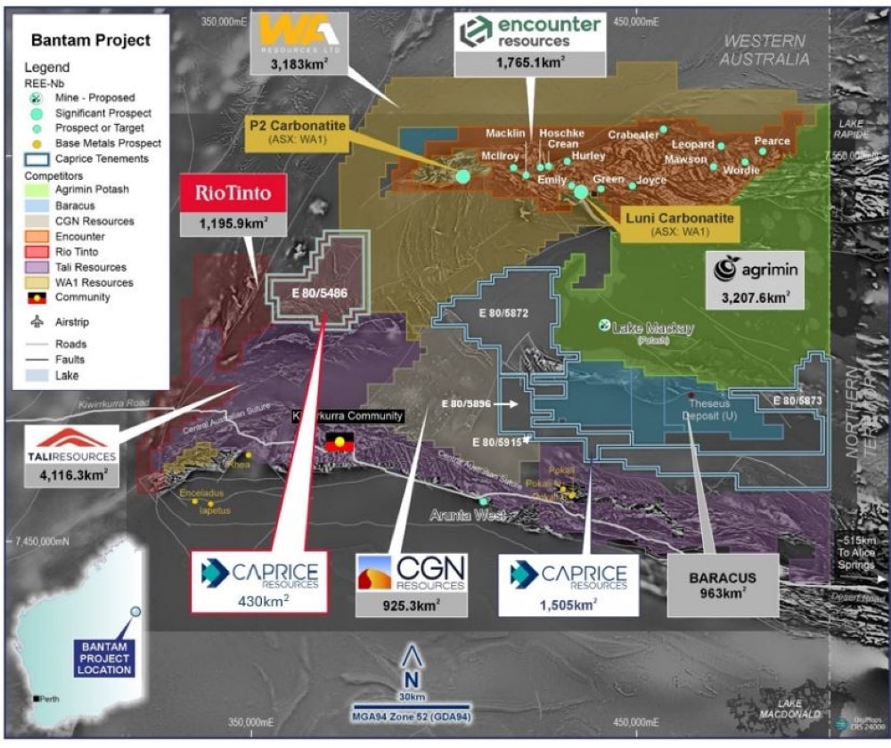 CRS tenements and surrounding projects in West Arunta. Source: Caprice Resources.