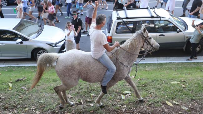 Michael Corrigan pictured at a state border protest where he received $7000 in fines. Picture: Richard Gosling