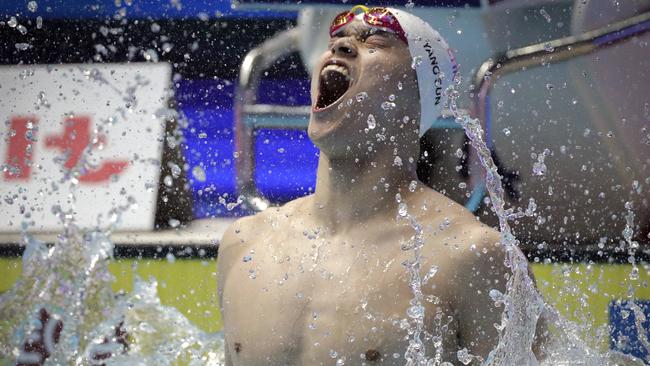 China’s Sun Yang wins the men’s 400m freestyle final. Pictures: AP