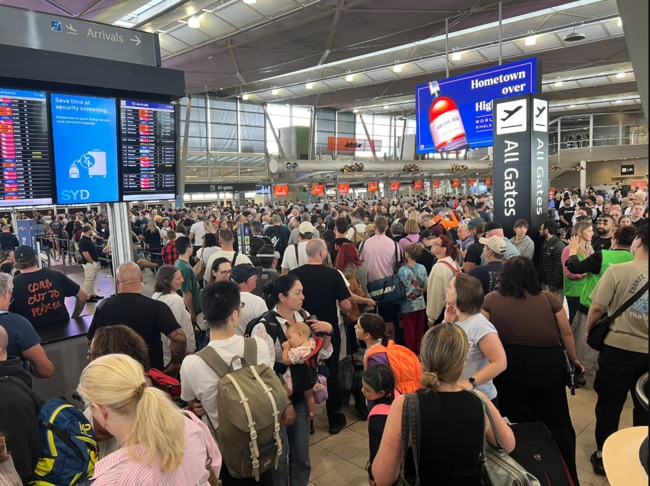 Scenes at Sydney Airport following the power outage that impacted security and check in. Picture: Twitter - HoraceHubris