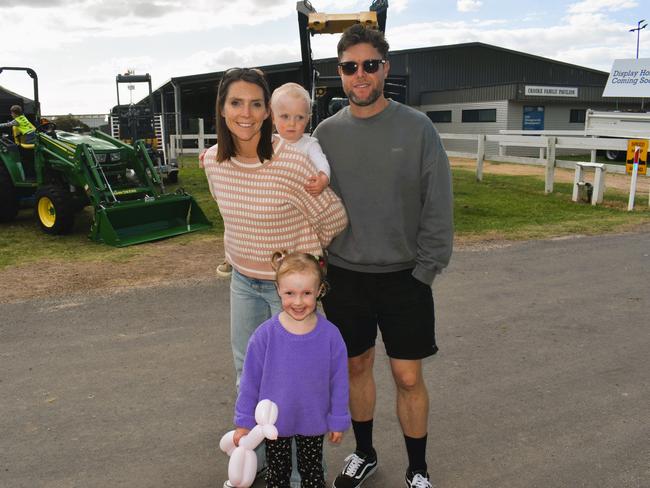 Attendees enjoying the 159th Sale Agricultural Show at the Sale Showgrounds on Friday, November 01, 2024: Tori Grayden, River, Aluna and Tom Grayden. Picture: Jack Colantuono