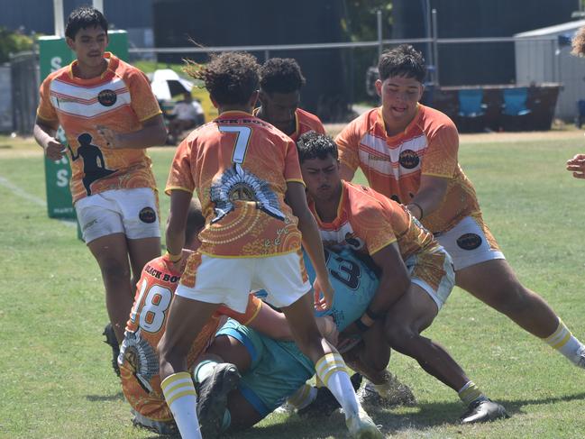 Warba Wangarunya Rugby League Carnival, under-17 boys, Black Boys versus Masada Iosefa and Gary Field Memorial, Saleyards Park, Rockhampton, January 19, 2024.