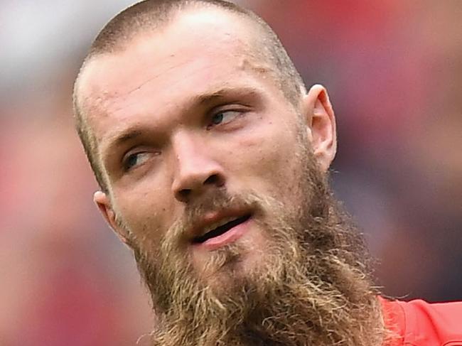 MELBOURNE, AUSTRALIA - APRIL 02:  Max Gawn of the Demons celebrates kicking a goal during the round two AFL match between the Melbourne Demons and the Carlton Blues at Melbourne Cricket Ground on April 2, 2017 in Melbourne, Australia.  (Photo by Quinn Rooney/Getty Images)