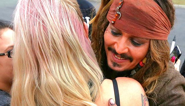 Johnny Depp meeting fans after filming at Cleveland. Pic Peter Wallis