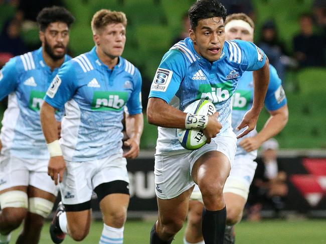 Rieko Ioane will look to add to his six tries against Australian opponents when the Blues take on the Reds. Picture: George Salpigtidis