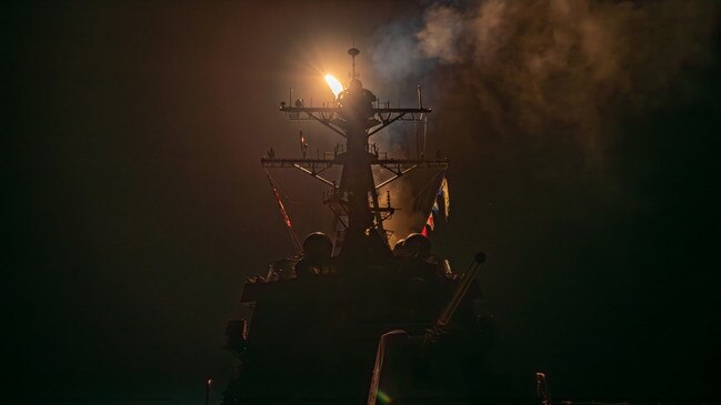 A US Navy vessel launching a Tomahawk missile at Yemen-based Houthi targets. Picture: Supplied.