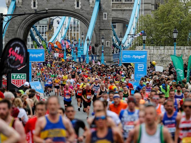 Athletes cross Tower Bridge in the London Marathon in 2019. Picture: Getty Images