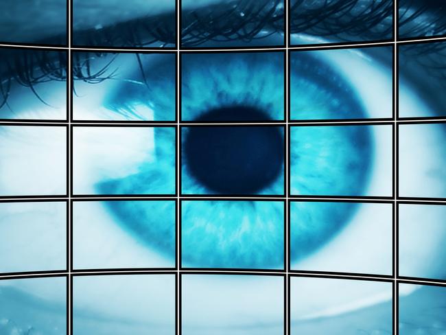 Blue eye on multiscreen monitor. Spy . Surveillance, Computer Monitor, Eye, Watching, Television Set, Television Industry, Computer, Digital Display, Digitally Generated Image, Looking, People,Communication, Photo : istock