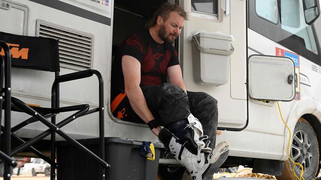 Toby Price at the end of the stage 13 of the Dakar 2023 between Saybah and al-Hofuf, in Saudi Arabia in January. Picture: AFP