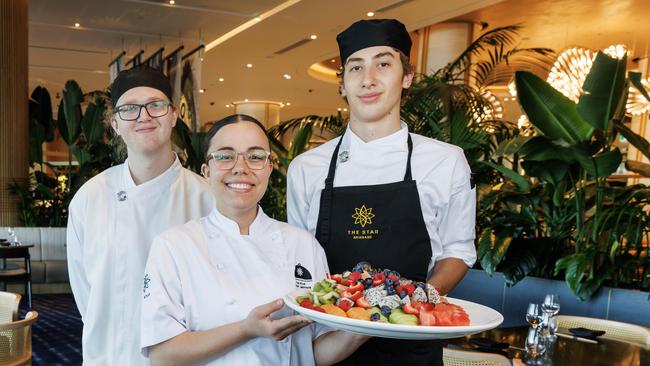 HOLD FOR FUTURE BRISBANE!Apprentice chefs Matthew Meadows, Marianna Love and Finbarr Vaux at The Star Brisbane. Picture Lachie Millard