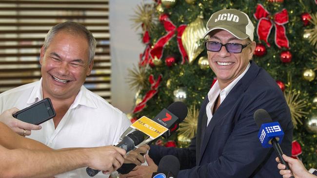 Movie star Jean-Claude van Damme in 2016 meeting with Gold Coast Mayor Tom Tate to discuss the possibility of future business. Picture: Jerad Williams.