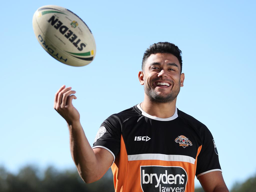 David Nofoaluma stood himself down from the Tigers’ leadership group after he turned up to training hungover. Picture: Brett Costello